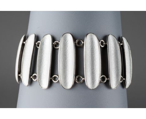 Einar Modahl for Norway - white enamel and silver bracelet, stamped to clasp