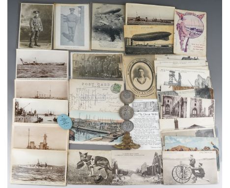 Collection of over 30 WW1 British and French Postcards, mainly photographic images. Along with a Kings Crown Royal Australian