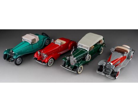 Three Danbury Mint 1:24 scale die-cast model cars to include: 1934 Packard V-12 Lebaron Speedster; 1932 Cadillac V-16 Sport P