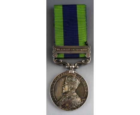 India General Service Medal with Waziristan 1919-21 Clasp to Sepoy Rama Wasudkar, 110 Madras Light Infantry. Complete with or