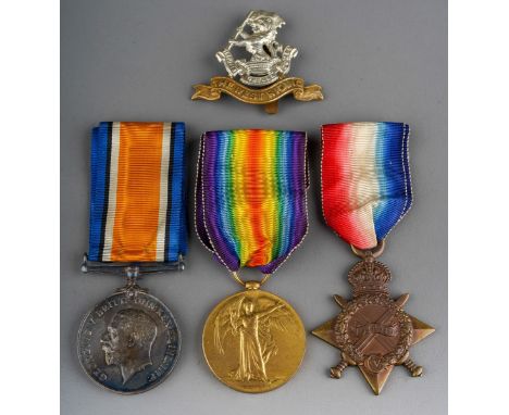 WW1 British 1914-15 Star, War Medal and Victory Medal to 3-11269 Pte S Singleton, West Riding Regiment. Complete with origina