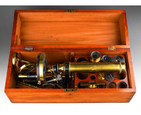 A cased Beck 6745 brass microscope