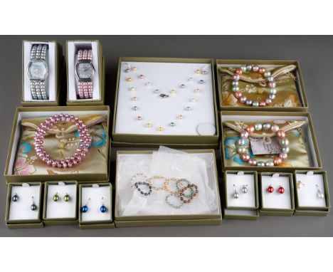 A collection of cultured freshwater pearl jewellery by Honora to include, all boxed to include: two vari-coloured bracelets w