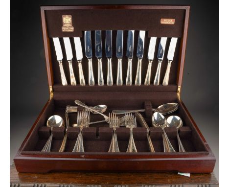 A Sheffield EPNS Old English beaded pattern six place canteen of cutlery including table, dessert and fish forks, dessert and