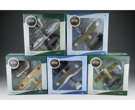 Five boxed Oxford Aviation Front line Fighters 1:72 scale die-cast models, comprising Hawker Typhoon Mk1b, Focke Wolfe190D 12