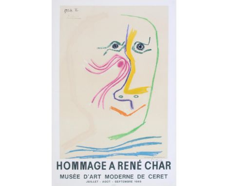 Pablo Picasso (Spanish, 1881 - 1973). "Hommage a Rene Char [Musee d'Art Moderne de Ceret]". Color lithograph. 1969. Signed in