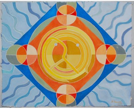 Karima Muyaes (Mexican, b.1960). "Energy Mandala". Gouache on paper. 2011. Signed and dated lower right. Light cream heavily-