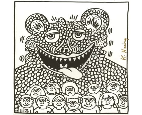 Keith Haring (American, 1958 - 1990). "Twelve Friends". Lithograph. 1985. Printed 1986. Signed by Haring in gold marker. A pr