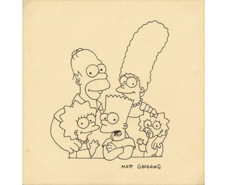 Matt Groening (American, b.1954). "The Simpsons". Original marker drawing on paper. c2011. Signed lower right. Drawn on light