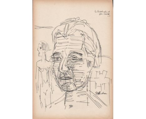Ernst Ludwig Kirchner (German, 1880 - 1938). "Portrait und Akt". Pen and ink drawing. 1929. Signed lower right; annotated upp