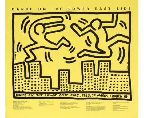 Keith Haring (American, 1958 - 1990). "Dance on the Lower East Side". Color offset lithograph. 1983. Signed in black marker, 