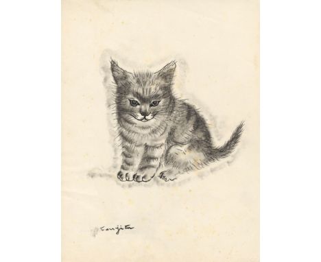 Leonard Tsuguharu Foujita (Japanese/French, 1886 - 1968). "Chaton assis". Pencil drawing on paper. c1931. Signed in pencil, l