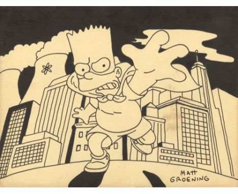 Matt Groening (American, b.1954). "Bart Simpson As Superman". Original marker drawing on paper. c2008. Signed lower right. Dr