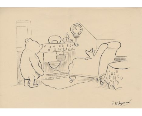 Ernest Howard Shepard (British, 1879 - 1976). "Winnie the Pooh and Piglet, Relaxing". Pen and ink drawing on paper. 1940s. Si
