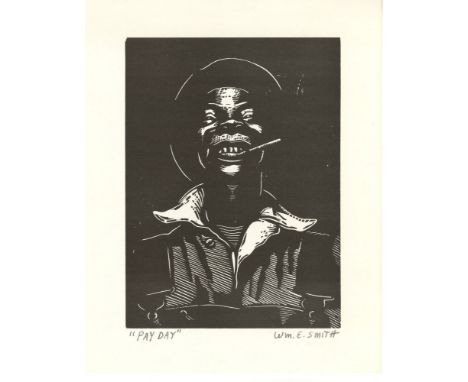William E. Smith (American, 1913-1997). "Pay Day". Original linocut. 1938. Signed in pencil, lower right; titled in pencil, l
