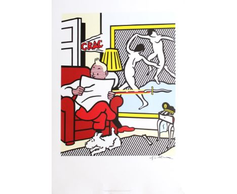 Roy Lichtenstein (American, 1923-1997). "Tintin Reading II". Color offset lithograph. 1995. Signed in black marker, lower rig