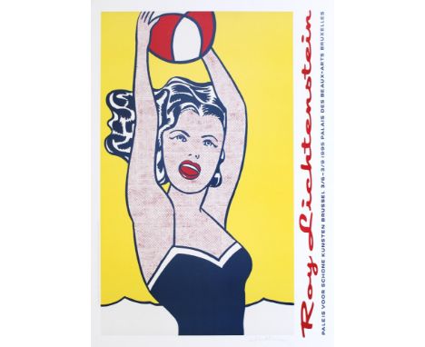 Roy Lichtenstein (American, 1923-1997). "Girl with Ball [Palais des Beaux-Arts]". Color silkscreen. 1995. Signed in pencil, l