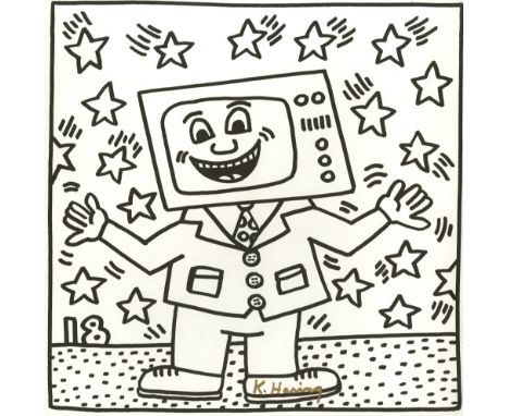 Keith Haring (American, 1958 - 1990). "Eighteen Stars". Lithograph. 1985. Printed 1986. Signed by Haring in gold marker. A pr