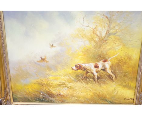 Oil on canvas hunting scene signed King Man some paintloss