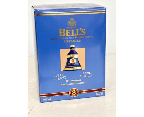 Bells extra special old scotch whisky decanter 75th birthday Queen Elizabeth II boxed & unopened 70cl