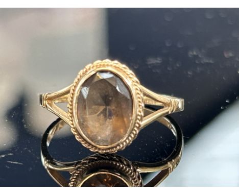 9ct Gold ring set with Smokey quartz(cut) 2.7g Size S 