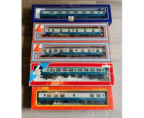 5x OO Gauge Blue & Grey Intercity Coaches Including 2x Sleeper Cars To Include: Hornby & Lima Examples - All BoxedP&P group 2