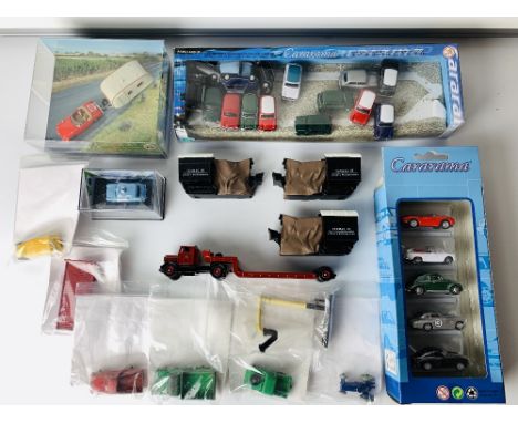 16x Cararama OO Gauge 1/76 Mini Car Models, Cararama Box Set, 6x Playworn Dinky Dublo/Lesney Vehicles, 3x Trailer Loads - See
