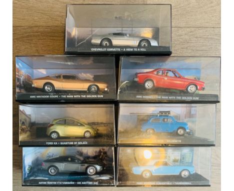 7x 1/43 Scale James Bond Die Cast Model Cars - All Contained in Plastic Case BoxesP&P group 2 (£20 for the first item and £2.