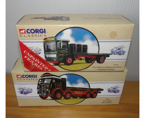 Corgi 2 x 1.50 scale AEC 4 wheel flatbed and Eddie Stobart ERF 8 wheel FlatbackP&P group 2 (£20 for the first item and £2.50 