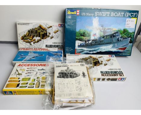 6x Assorted Model Kits including Tamiya Accessory Set - Contents Appear Complete - But Remain UncheckedP&P group 2 (£20 for t