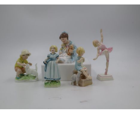 Group of five Royal Worcester figurines to include Ballerina, Storytime, Christopher, Birthday Girl and Katie. UK P&amp;P Gro