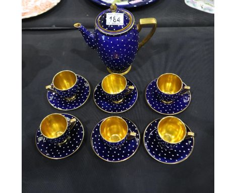 Carlton ware polka dot gilt coffee set, missing sugar bowl and jug, otherwise in good order. UK P&amp;P Group 2 (£20+VAT for 