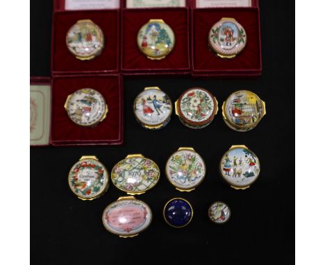Collection of fourteen Halcyon Days enamel lidded pots, including four boxed examples. UK P&amp;P Group 2 (£20+VAT for the fi