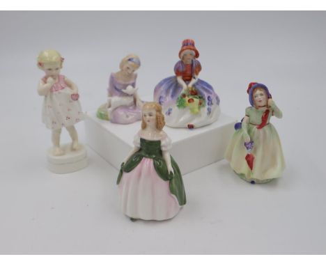 Royal Doulton group of four figures to include Monica HN1407, Babie HN1679, Mary Had a Little Lamb HN2048 and Penny HN2338, a