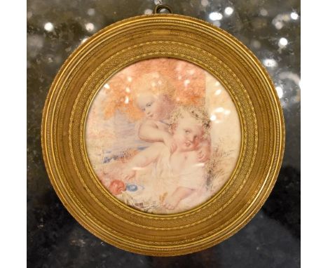 LATE 19TH CENTURY FRENCH SCHOOL; a circular portrait miniature watercolour on paper depicting two children, indistinctly sign