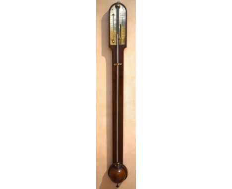 A George III mahogany stick barometer, the scale signed 'A. E. Abraham, Optician, Exeter', with visible mercury tube above th