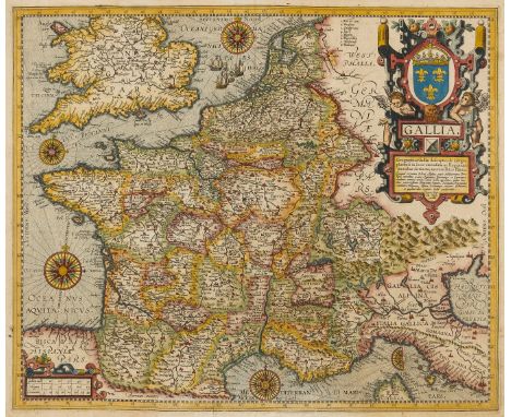 France.- Ortelius (Abraham) Gallia, detailed map of France, with part of southern England, northern Italy, and includes Belgi