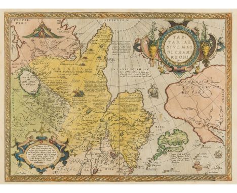 Asia and America.- North Pacific.- Ortelius (Abraham) Tartariae sive Magni Chami Regni Typus, earliest printed map to focus o