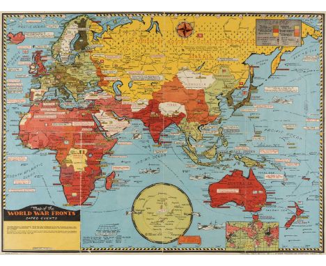 World.- World War.- Petersen (C.C.) Map of the World War Fronts [recto]; World map centred on the Pacific Ocean [verso], fift