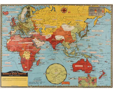 World.- World War.- Petersen (C.C.) Map of the World War Fronts [recto]; World map centred on the Pacific Ocean [verso], fift