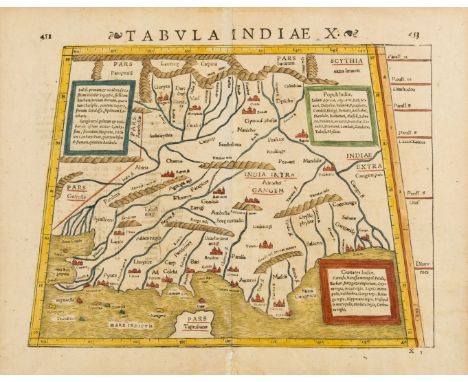 India.- Münster (Sebastian) Tabula Indiae X, early Ptolemaic map of India from Münster's 'Geographia Universalis', woodcut wi