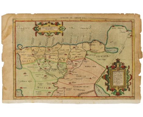 Egypt.- River Nile.- Mercator (Gerard) Appendix. III. Tabulae Afr:, map of the Lower Nile River in Egypt, with two strapwork 