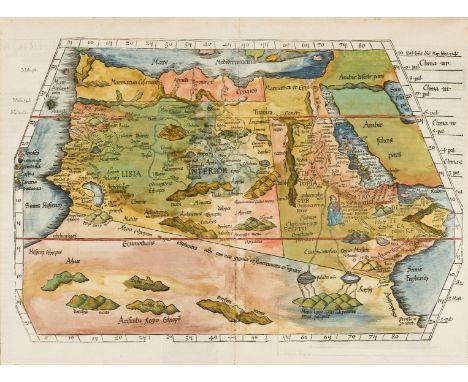 Africa.- Fries (Lorenz) Tabula IIII Aphricae, Ptolemaic map of northern Africa on a trapezoidal projection, with part of Saud