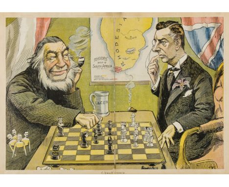 South Africa.- Rhodesia.- Anonymous (circa 1890s) Check-mate, Rhode's Map of South Africa, political cartoon with Joseph Cham