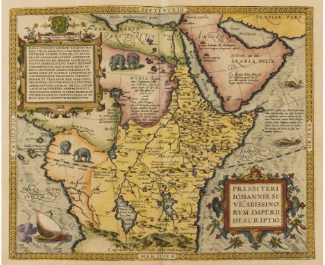 Africa and Arabian Gulf.- Ortelius (Abraham) Presbiteri Iohannis, sive, Abissinorum Imperii Descriptio, map of the central Af