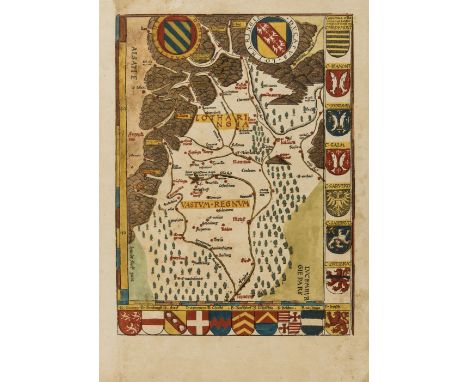 France.- Waldseemüller (Martin) [Lotharingia], early Ptolemaic map of the Duchy of Lorraine, woodcut printed in colours and f
