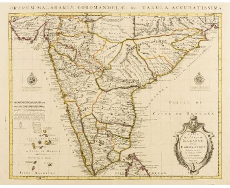 India.- De L'Isle (Guillaume) Carte des Cotes de Malabar et de Coromandel, detailed map of India with part of Sri Lanka in th