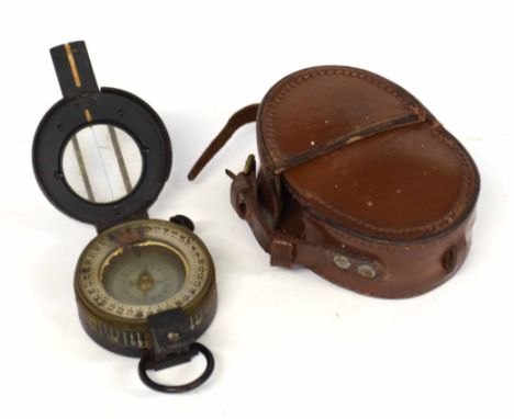 20th century leather cased prismatic marching compass made by Higler &amp; Watts Ltd