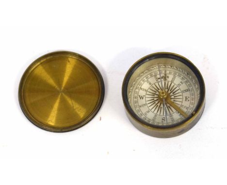 Small brass Victorian travelling compass with brass topped lid