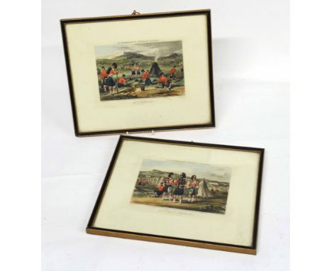 Pair of framed military prints from R Ackermanns, Cobham, scenes to include 42nd Highlanders and 93rd Highlanders (2)